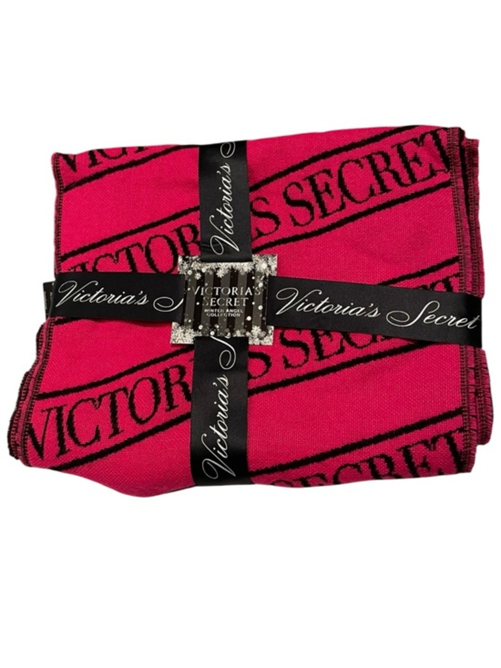 NEW Victoria's Secret Scarf‎ Fuchsia Logo Stripe Pink Victoria Angel Collection